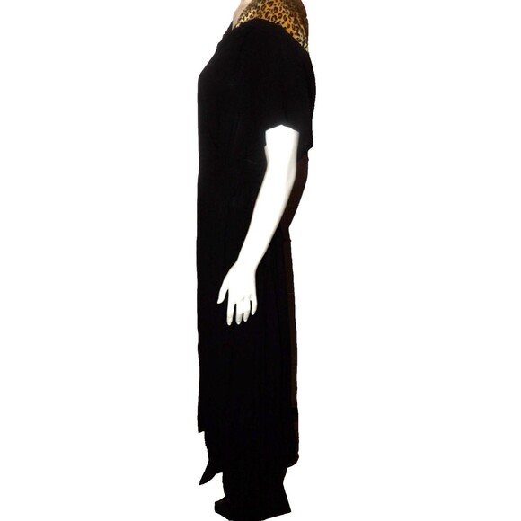 The Oblong Box Shop XL 1X Rare Wrap Dress Black and Cheetah Print Hooded Maxi - Picture 4 of 12